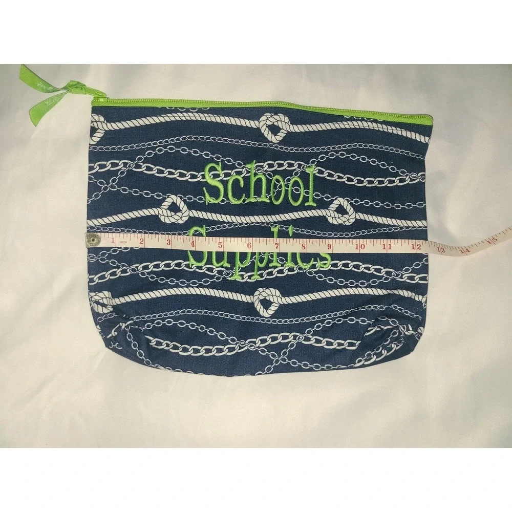 Thirty-One Navy Nautical Rope Chain Zipper Pouch School Supplies Organizer Bag